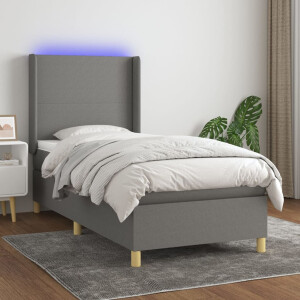 vidaXL Boxspring met matras en LED stof donkergrijs 90x190 cm