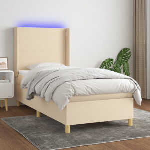 vidaXL Boxspring met matras en LED stof crèmekleurig 90x190 cm