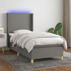 vidaXL Boxspring met matras en LED stof donkergrijs 90x200 cm