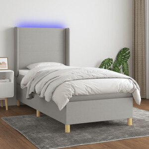 vidaXL Boxspring met matras en LED stof lichtgrijs 100x200 cm