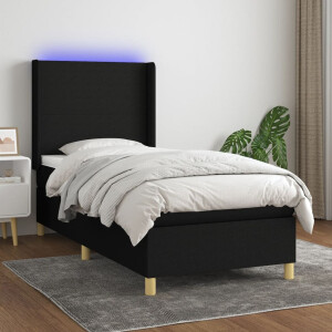 vidaXL Boxspring met matras en LED stof zwart 100x200 cm