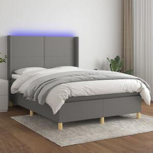 vidaXL Boxspring met matras en LED stof donkergrijs 140x200 cm