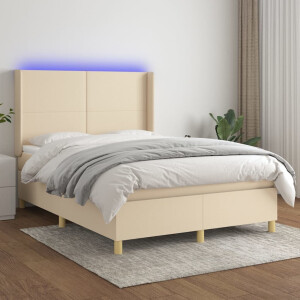 vidaXL Boxspring met matras en LED stof crèmekleurig 140x200 cm