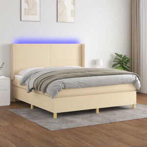 vidaXL Boxspring met matras en LED stof crèmekleurig 180x200 cm