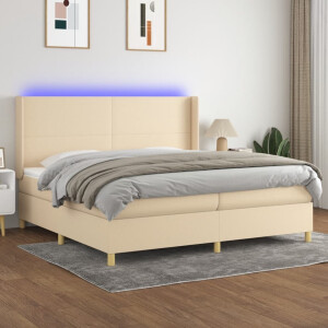 vidaXL Boxspring met matras en LED stof crèmekleurig 200x200 cm
