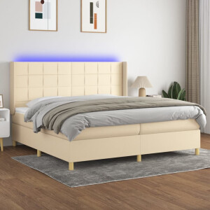 vidaXL Boxspring met matras en LED stof crèmekleurig 200x200 cm