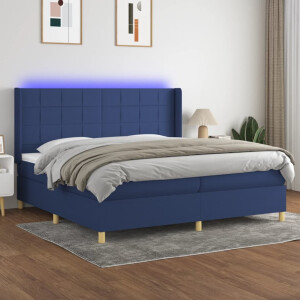 vidaXL Boxspring met matras en LED stof blauw 200x200 cm