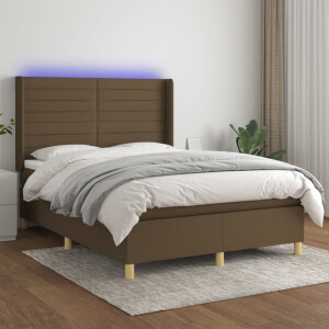 vidaXL Boxspring met matras en LED stof donkerbruin 140x200 cm