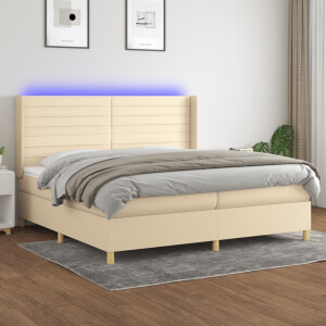 vidaXL Boxspring met matras en LED stof crèmekleurig 200x200 cm