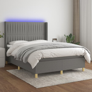 vidaXL Boxspring met matras en LED stof donkergrijs 140x200 cm