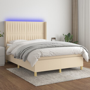 vidaXL Boxspring met matras en LED stof crèmekleurig 140x200 cm