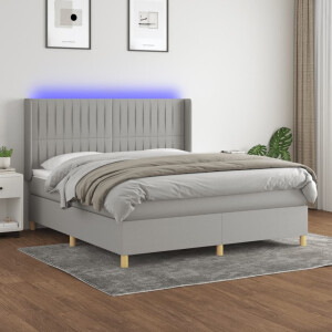 vidaXL Boxspring met matras en LED stof lichtgrijs 180x200 cm