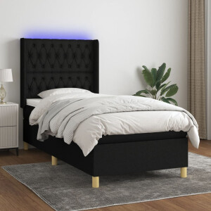 vidaXL Boxspring met matras en LED stof zwart 90x190 cm