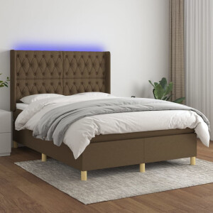 vidaXL Boxspring met matras en LED stof donkerbruin 140x200 cm