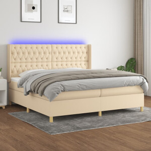 vidaXL Boxspring met matras en LED stof crèmekleurig 200x200 cm