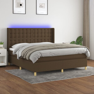 vidaXL Boxspring met matras en LED stof donkerbruin 180x200 cm