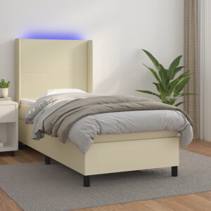 vidaXL Boxspring met matras en LED kunstleer crèmekleurig 80x200 cm