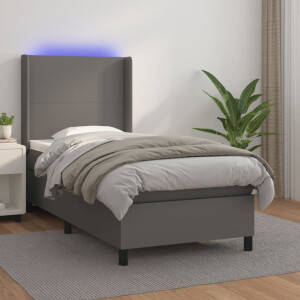 vidaXL Boxspring met matras en LED kunstleer grijs 80x200 cm