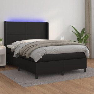 vidaXL Boxspring met matras en LED kunstleer zwart 140x190 cm