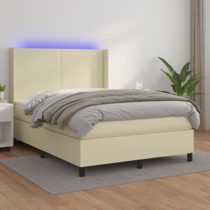 vidaXL Boxspring met matras en LED kunstleer crèmekleurig 140x190 cm