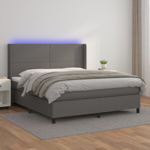 vidaXL Boxspring met matras en LED kunstleer grijs 160x200 cm