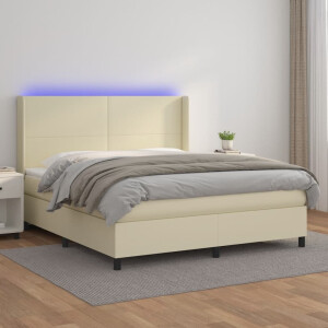 vidaXL Boxspring met matras en LED kunstleer crèmekleurig 180x200 cm