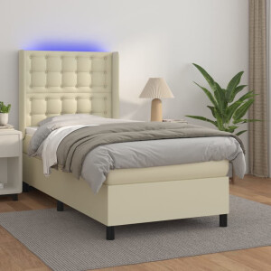 vidaXL Boxspring met matras en LED kunstleer crèmekleurig 80x200 cm