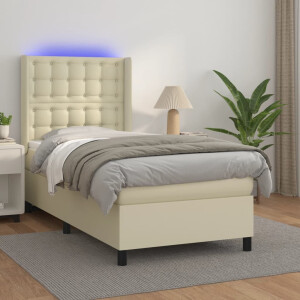vidaXL Boxspring met matras en LED kunstleer crèmekleurig 100x200 cm