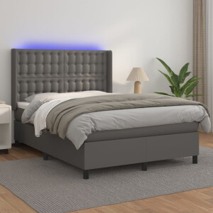 vidaXL Boxspring met matras en LED kunstleer grijs 140x190 cm