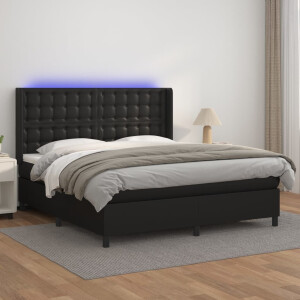 vidaXL Boxspring met matras en LED kunstleer zwart 180x200 cm