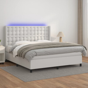 vidaXL Boxspring met matras en LED kunstleer wit 180x200 cm