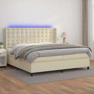 vidaXL Boxspring met matras en LED kunstleer crèmekleurig 200x200 cm
