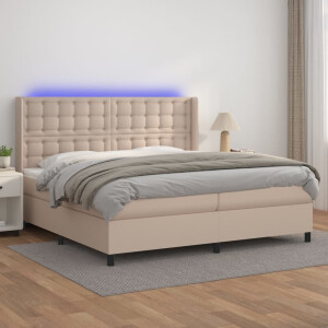 vidaXL Boxspring met matras en LED kunstleer cappuccinokleur 200x200cm