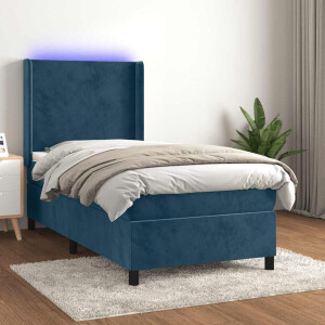 vidaXL Boxspring met matras en LED fluweel donkerblauw 90x200 cm