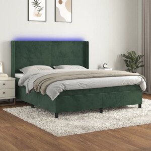vidaXL Boxspring met matras en LED fluweel donkergroen 160x200 cm