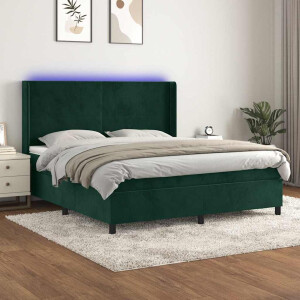 vidaXL Boxspring met matras en LED fluweel donkergroen 180x200 cm
