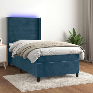 vidaXL Boxspring met matras en LED fluweel donkerblauw 90x200 cm