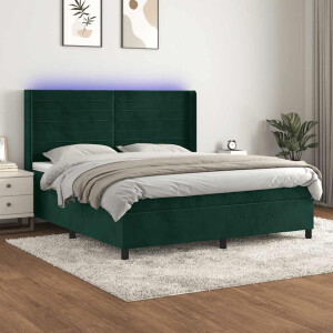 vidaXL Boxspring met matras en LED fluweel donkergroen 180x200 cm