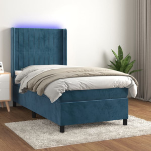 vidaXL Boxspring met matras en LED fluweel donkerblauw 100x200 cm