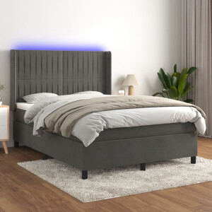 vidaXL Boxspring met matras en LED fluweel donkergrijs 140x190 cm