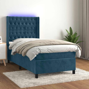 vidaXL Boxspring met matras en LED fluweel donkerblauw 100x200 cm