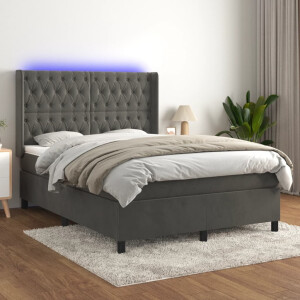 vidaXL Boxspring met matras en LED fluweel donkergrijs 140x190 cm