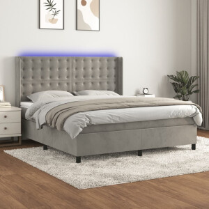 vidaXL Boxspring met matras en LED fluweel lichtgrijs 160x200 cm