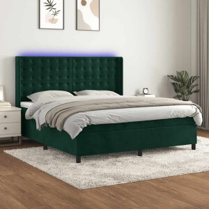 vidaXL Boxspring met matras en LED fluweel donkergroen 180x200 cm