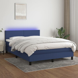 vidaXL Boxspring met matras en LED stof blauw 140x200 cm