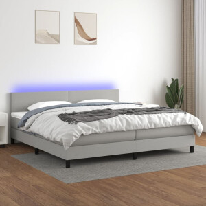 vidaXL Boxspring met matras en LED stof lichtgrijs 200x200 cm
