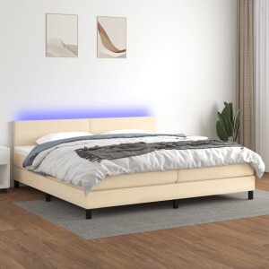 vidaXL Boxspring met matras en LED stof crèmekleurig 200x200 cm