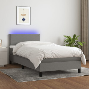 vidaXL Boxspring met matras en LED stof donkergrijs 90x200 cm