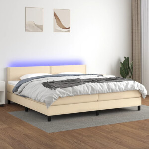 vidaXL Boxspring met matras en LED stof crèmekleurig 200x200 cm