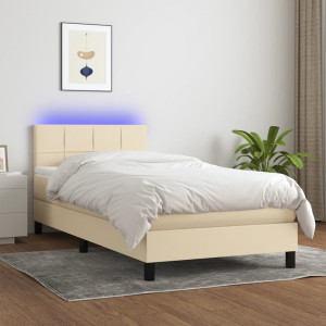 vidaXL Boxspring met matras en LED stof crèmekleurig 90x190 cm